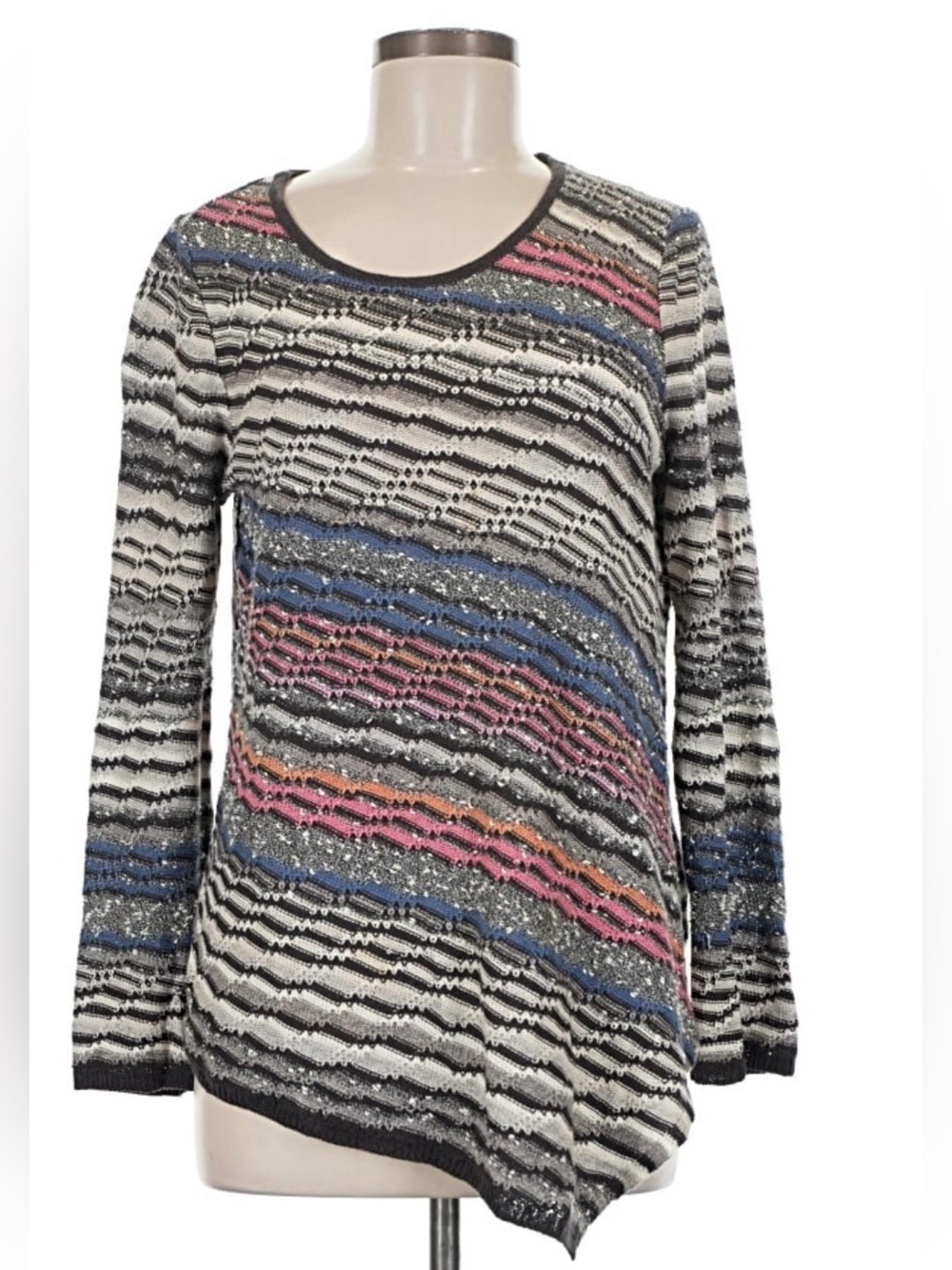 NIC+ZOE Multicolor Zig-Zag Textured Knit Scoop Neck Sweater
